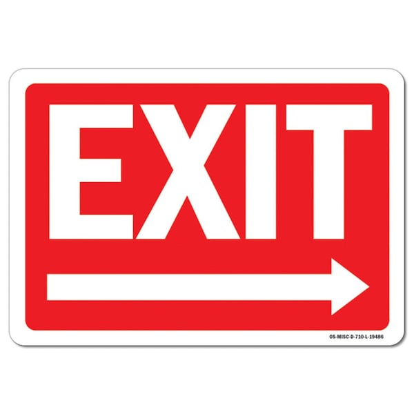 OSHA Sign, Exit Right, 14in X 10in Aluminum, 10"W, 14" L, Landscape, Exit Right